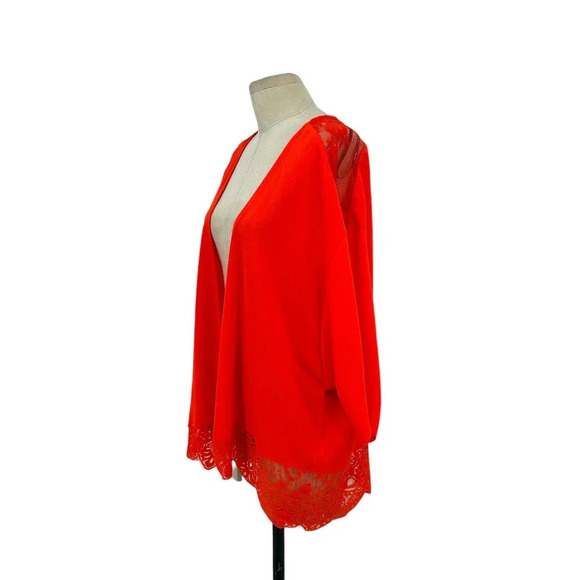City Chic Neon Orange Open Front Lace Inset Kimono Plus Size 14 - Picture 5 of 10